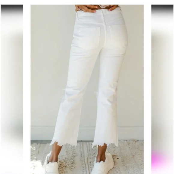 We The Free People White Denim Distressed Raw Edge Open Knee Button Fly Jeans 30 - Picture 6 of 16